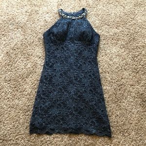 Morgan & Co gray keyhole evening dress